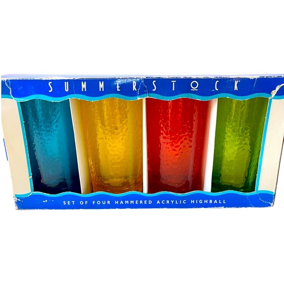 NEW Vtg 1997 Summerstock Set of Four Hammered Acrylic Highball Glasses Colorful